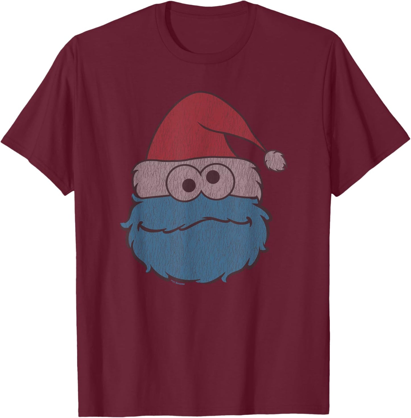 Sesame Street Cookie Monster Distressed Christmas Santa Hat T-Shirt - T-Shirt | Maroon