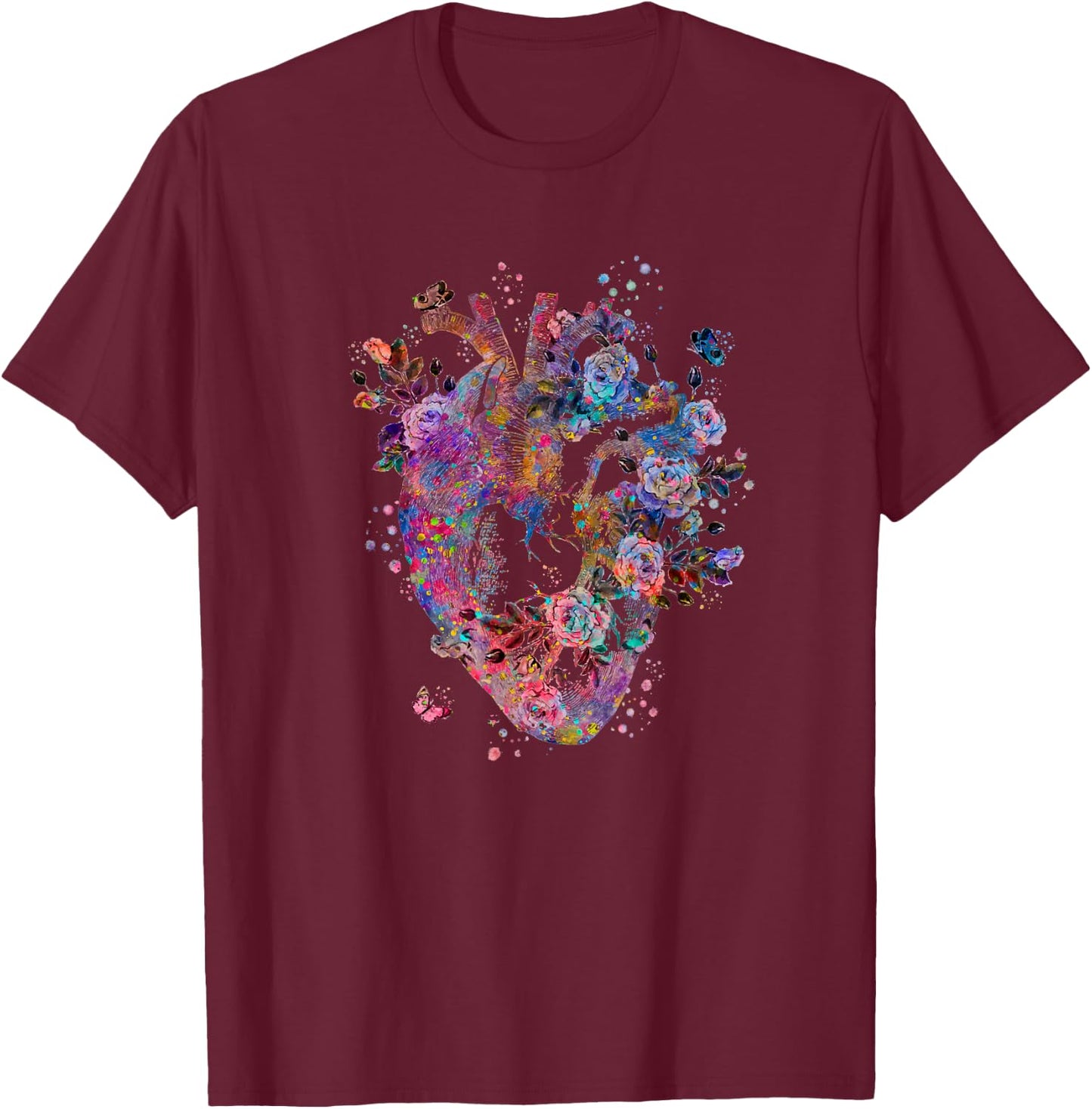 Floral Anatomical Human Heart Graphic Cardiologist Gift T-Shirt - T-Shirt | Maroon