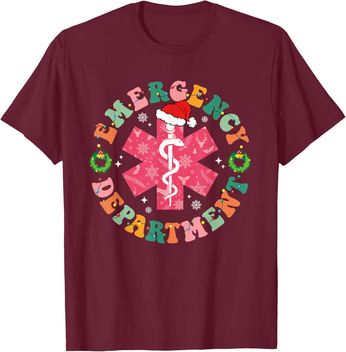 Emergency Department ER Nurse Christmas Emergency Room T-Shirt - T-Shirt | Maroon