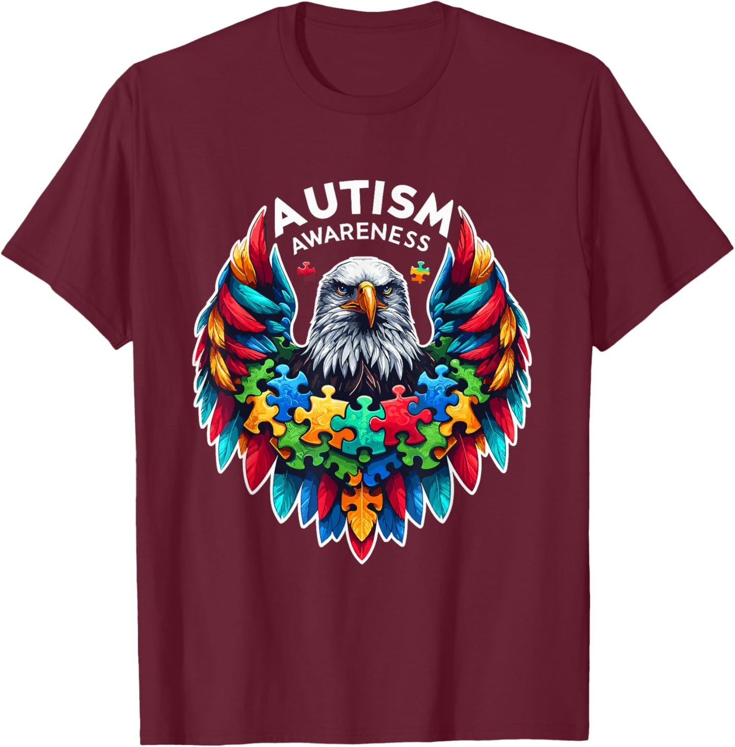 Autism Awareness puzzle pieces eagle T-Shirt - T-Shirt | Maroon