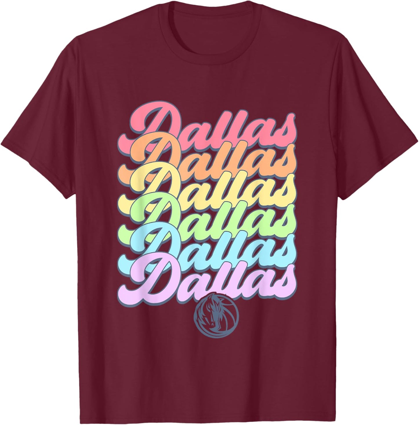 NBA Dallas Mavericks Pastel Rainbow Pride Stack T-Shirt - T-Shirt | Maroon
