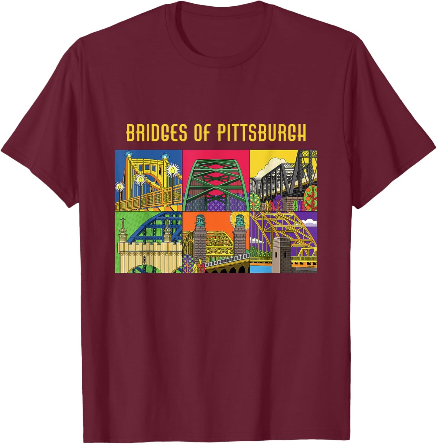 Vintage Retro Bridges Of Pittsburgh Pennsylvania T-Shirt - T-Shirt | Maroon
