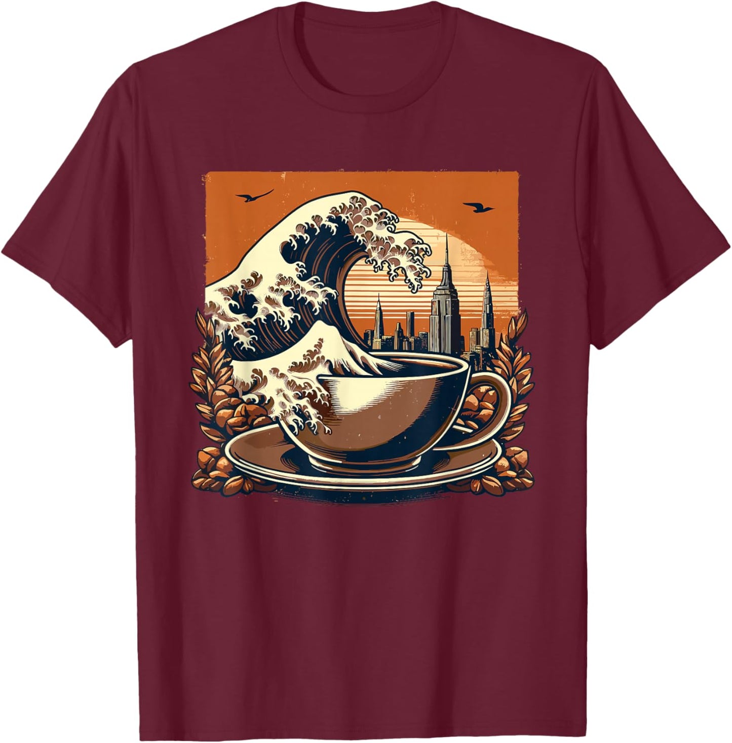 The Great Wave Of Coffee Funny Coffee - I Love Coffee T-Shirt - T-Shirt | Maroon