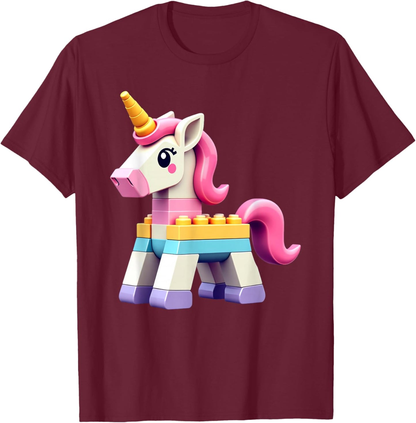 Master Builder Bricks Blocks Play Toys Unicorn Girls Kids T-Shirt - T-Shirt | Maroon