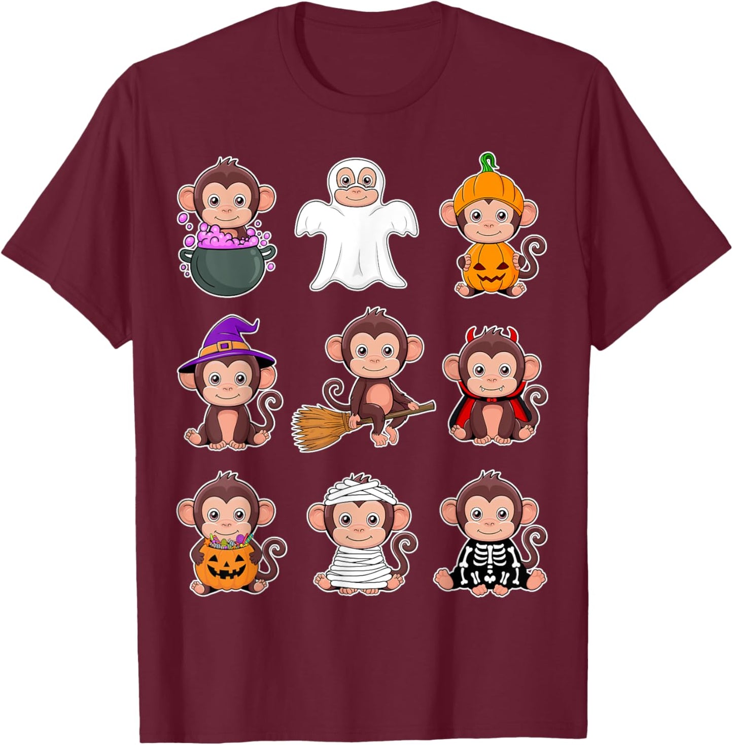 Monkey Halloween Costume Spooky Ghost Monkey Halloween T-Shirt - T-Shirt | Maroon