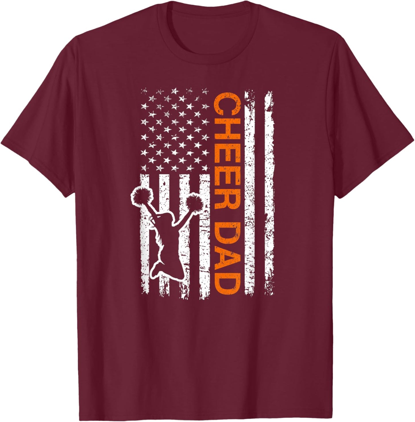 Cheer Dad Flag Orange Cheerleading T-Shirt - T-Shirt | Maroon
