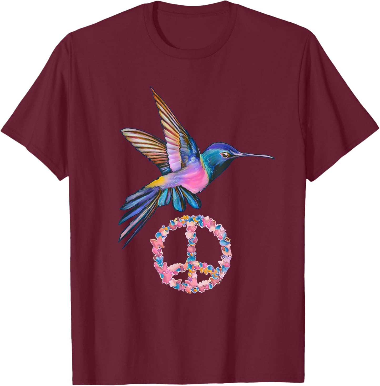 HUMMINGBIRD PEACE BIRD FLOWER POWER Hippie gift women T-Shirt - T-Shirt | Maroon