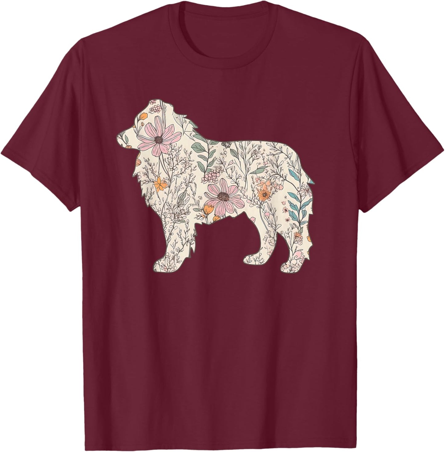 Wildflowers Australian Shepherd, Aussie Dog Mom Mother's Day T-Shirt - T-Shirt | Maroon