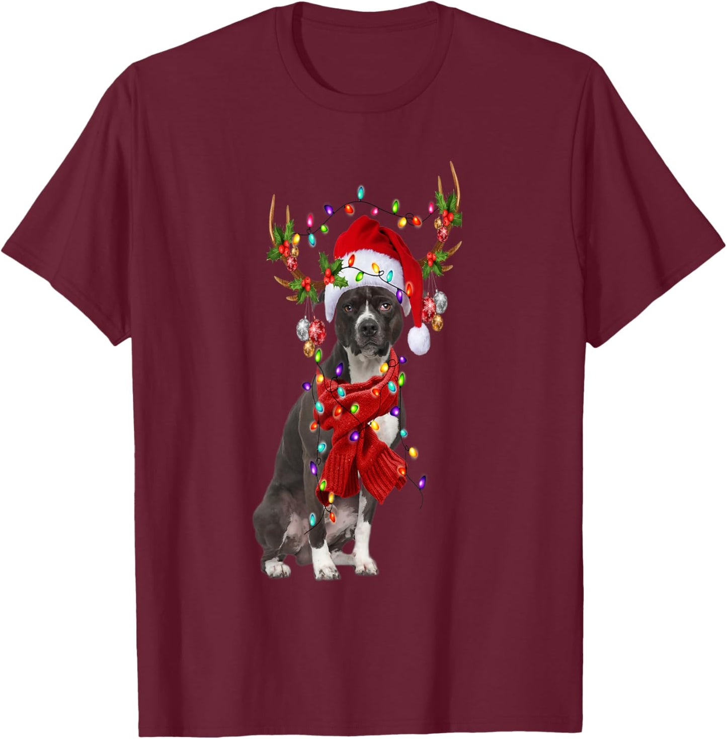 American Pit Bull Christmas Snow Layers Santa Dog Ugly Xmas T-Shirt - T-Shirt | Maroon