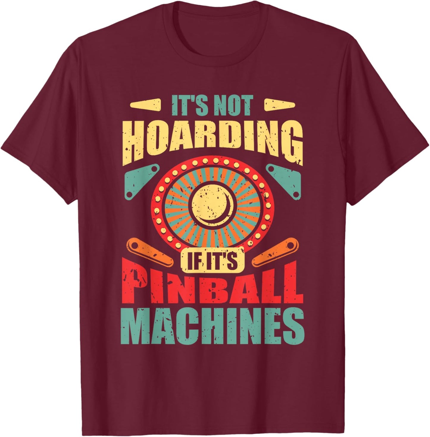 Funny Vintage Pinball Gamer Flipper Flipping Ball Lover Gag , Small, Black T-Shirt - T-Shirt | Maroon