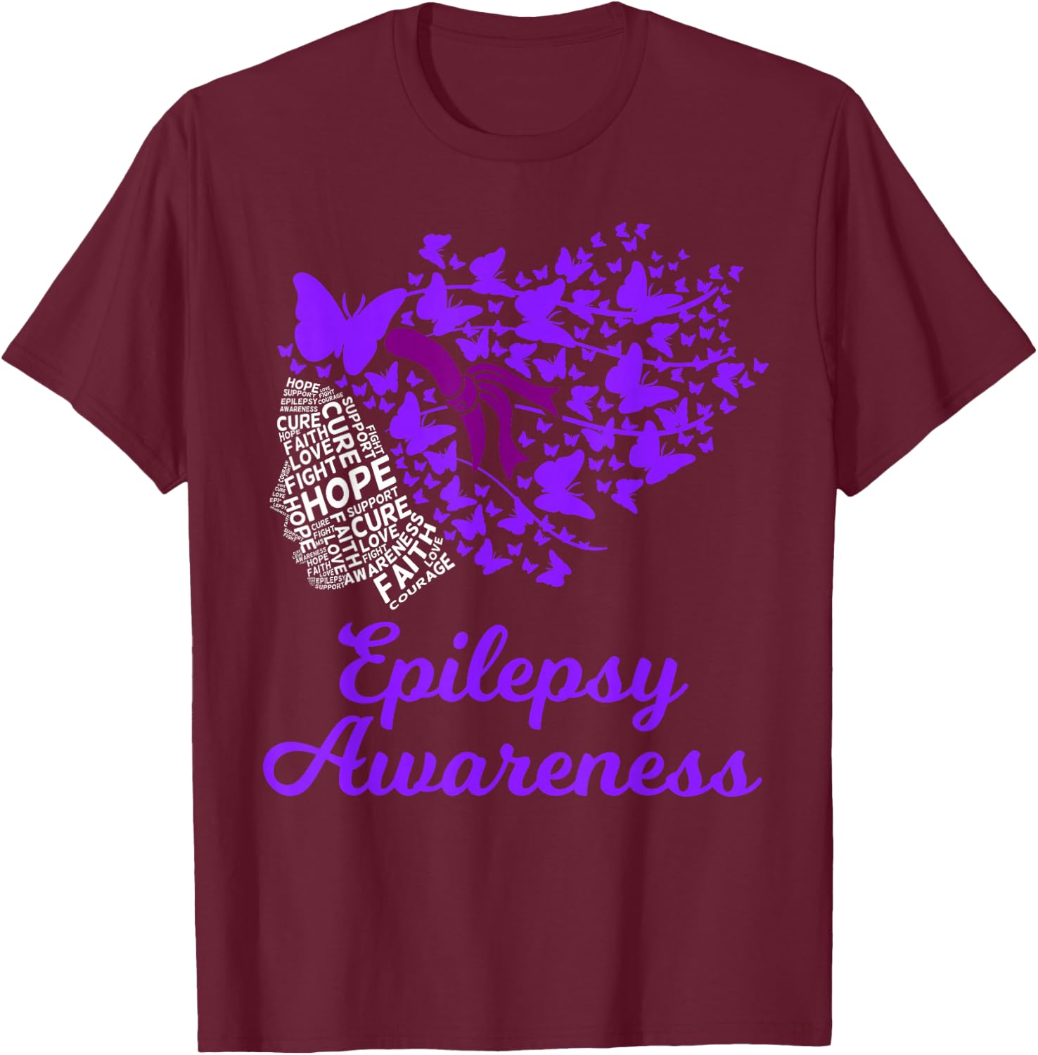 Epilepsy Awareness Day Epilepsy Butterfly T-Shirt - T-Shirt | Maroon