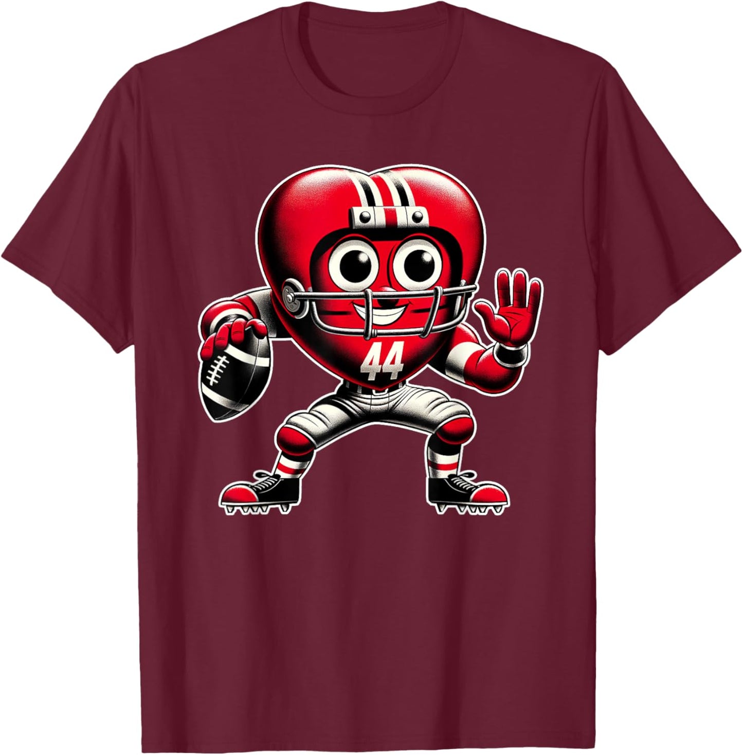 Valentine's Day Heart Retro Football Quarterback T-Shirt - T-Shirt | Maroon