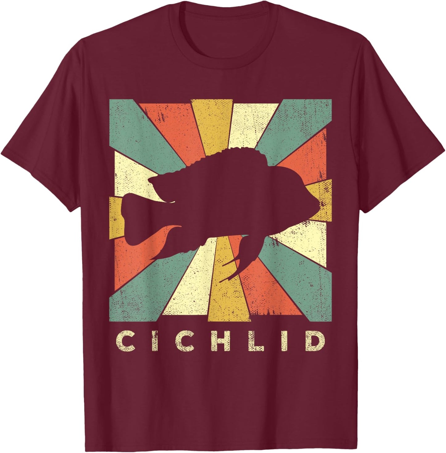 Vintage Cichlid Fish Lover Retro Style Animal T-Shirt - T-Shirt | Maroon