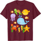 Sea Ocean Animals Whale Octopus Starfish Crab Kids Toddlers T-Shirt - T-Shirt | Maroon