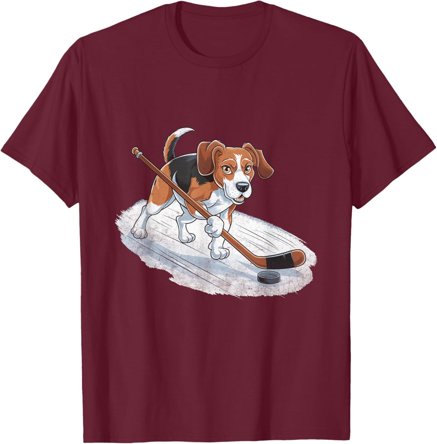 Beagle Playing Ice Hockey Beagles Dog Men Women T-Shirt - T-Shirt | Maroon