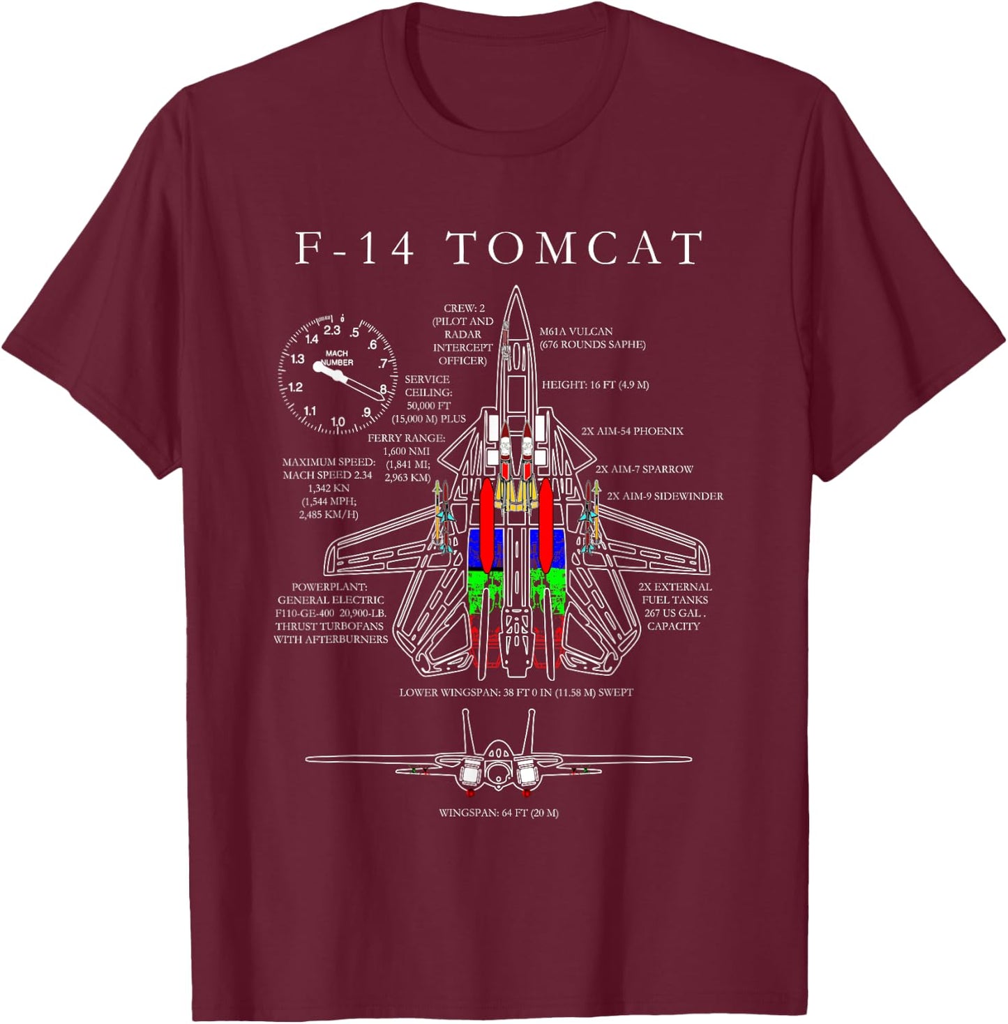 F-14 Tomcat Specs Shirt T-Shirt - T-Shirt | Maroon