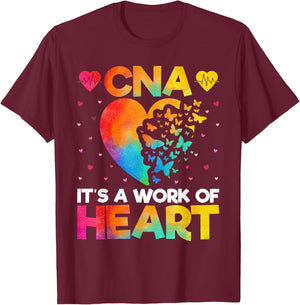 CNA It’s a Work of Heart - Love Heart Funny CNA Watercolor T-Shirt - T-Shirt | Maroon