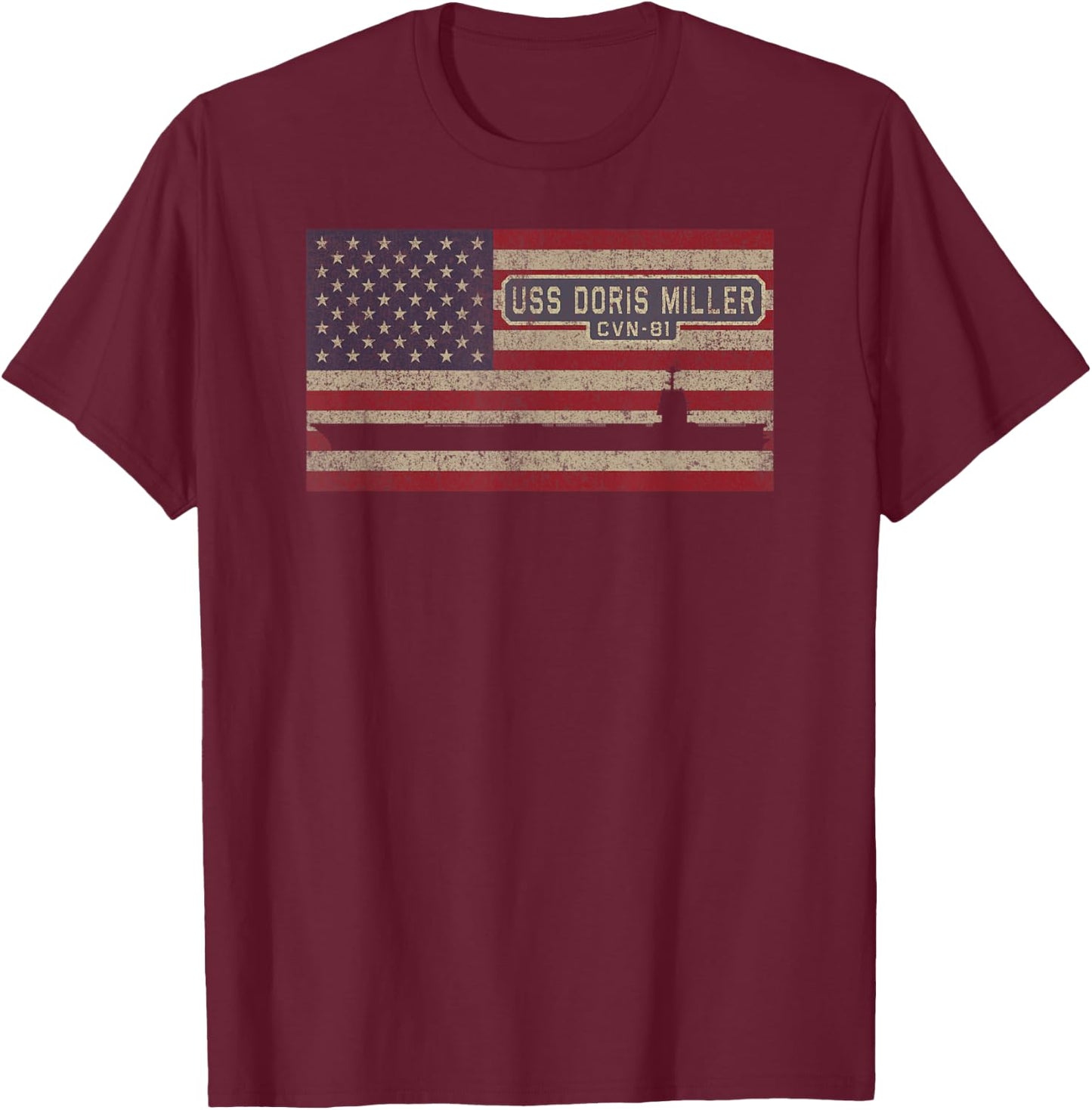 USS Doris Miller CVN-81 Aircraft Carrier American Flag Women Kids Men T-Shirt - T-Shirt | Maroon