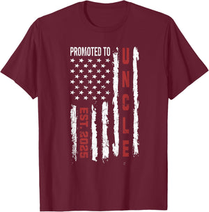 Promoted To Uncle 2025, First Time Uncle American Flag Women Girls Kids Men T-Shirt - T-Shirt | Maroon