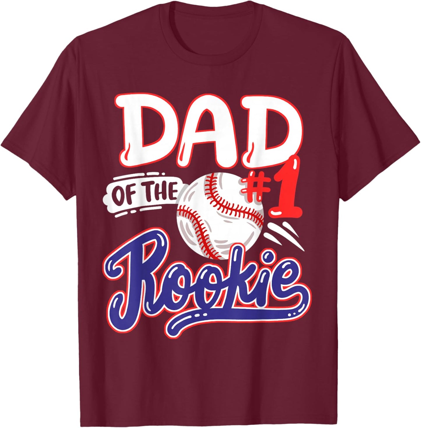 Dad of Rookie 1st Baseball Birthday Party Theme Matching T-Shirt - T-Shirt | Maroon