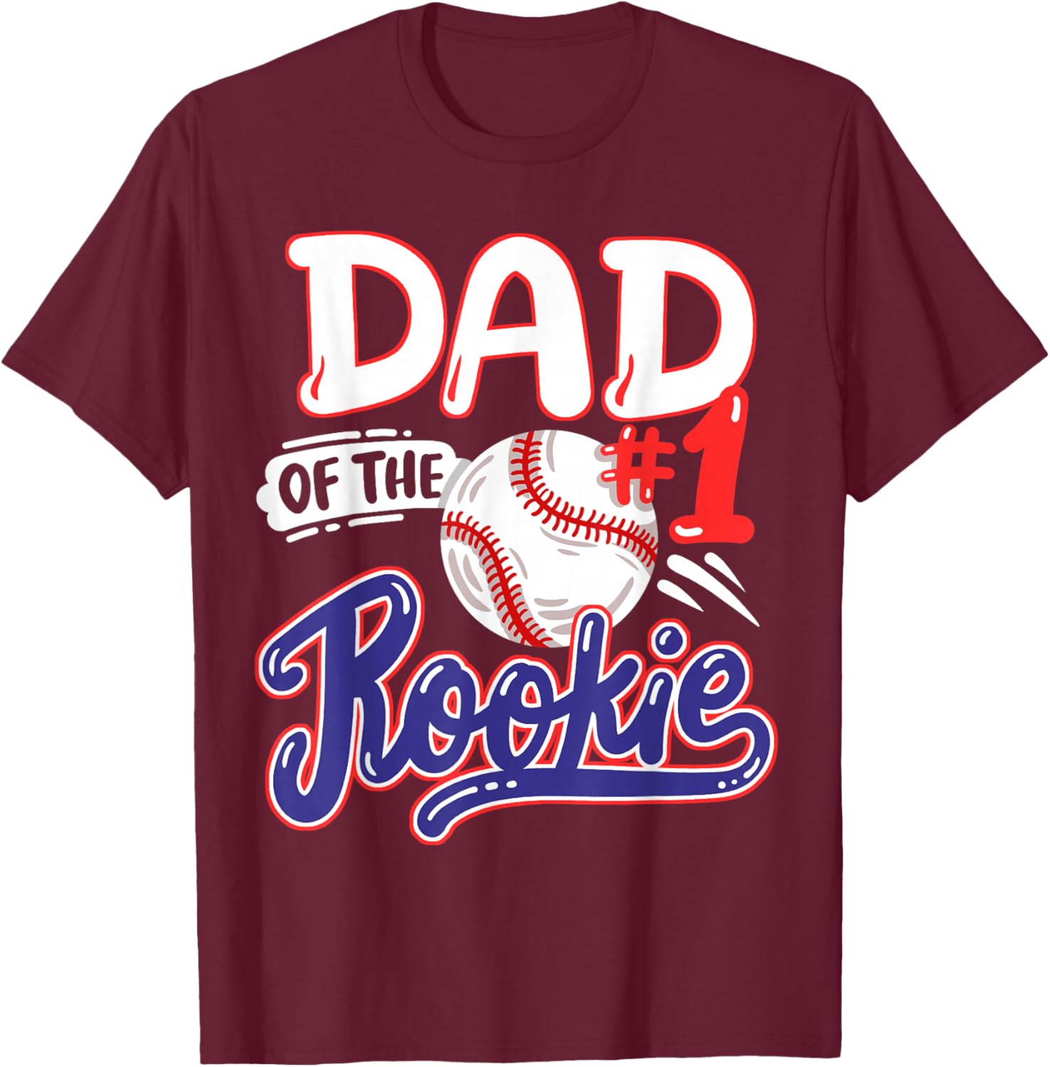 Dad of Rookie 1st Baseball Birthday Party Theme Matching T-Shirt - T-Shirt | Maroon