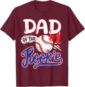 Dad of Rookie 1st Baseball Birthday Party Theme Matching T-Shirt - T-Shirt | Maroon