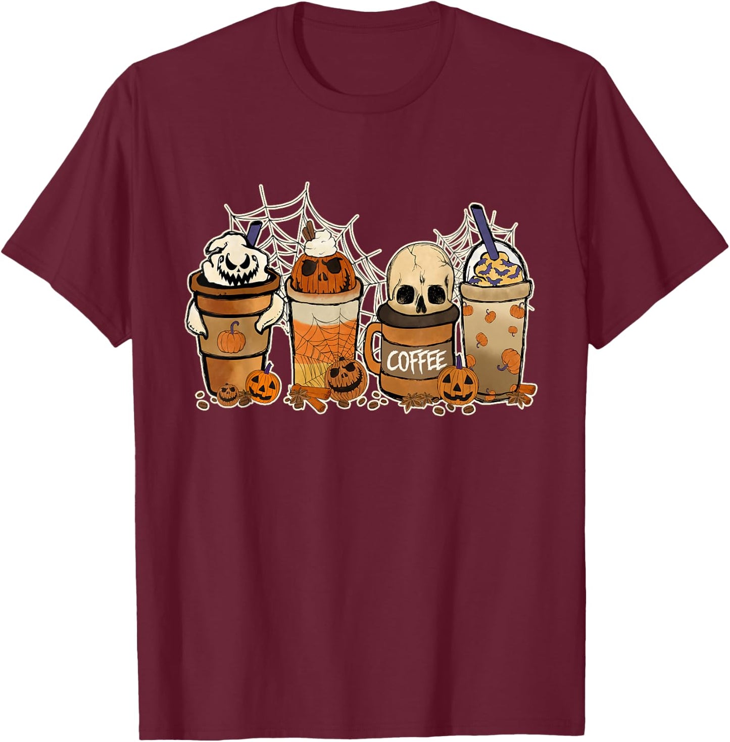 Halloween Spooky Season Coffee Lover Horror Movie And Coffee T-Shirt - T-Shirt | Maroon