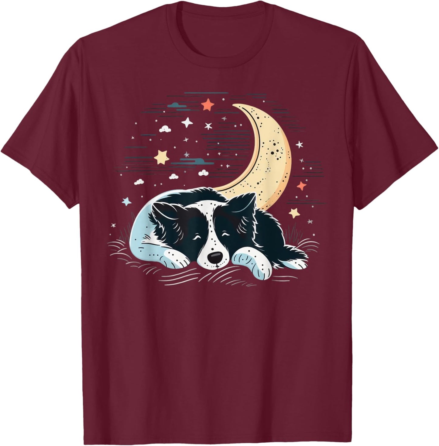 Napping Border Collie pajama on Border Collie Sleeping T-Shirt - T-Shirt | Maroon