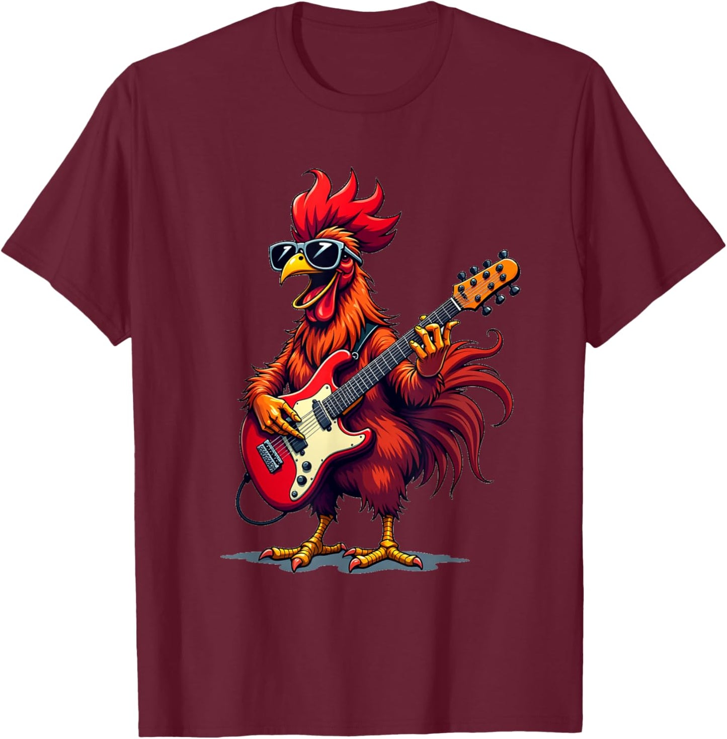 Funny graphic design Rooster rock band guitar T-Shirt - T-Shirt | Maroon