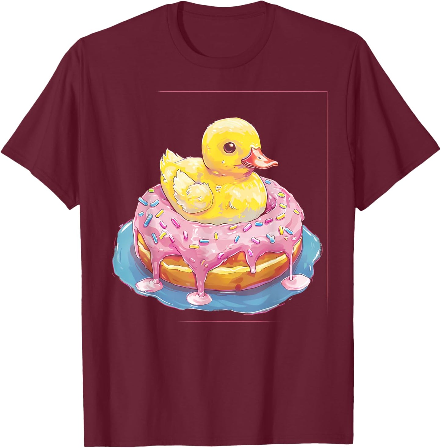 Rubber Duck Donut Drawing Rubber Duckie Rubber Duckling T-Shirt - T-Shirt | Maroon