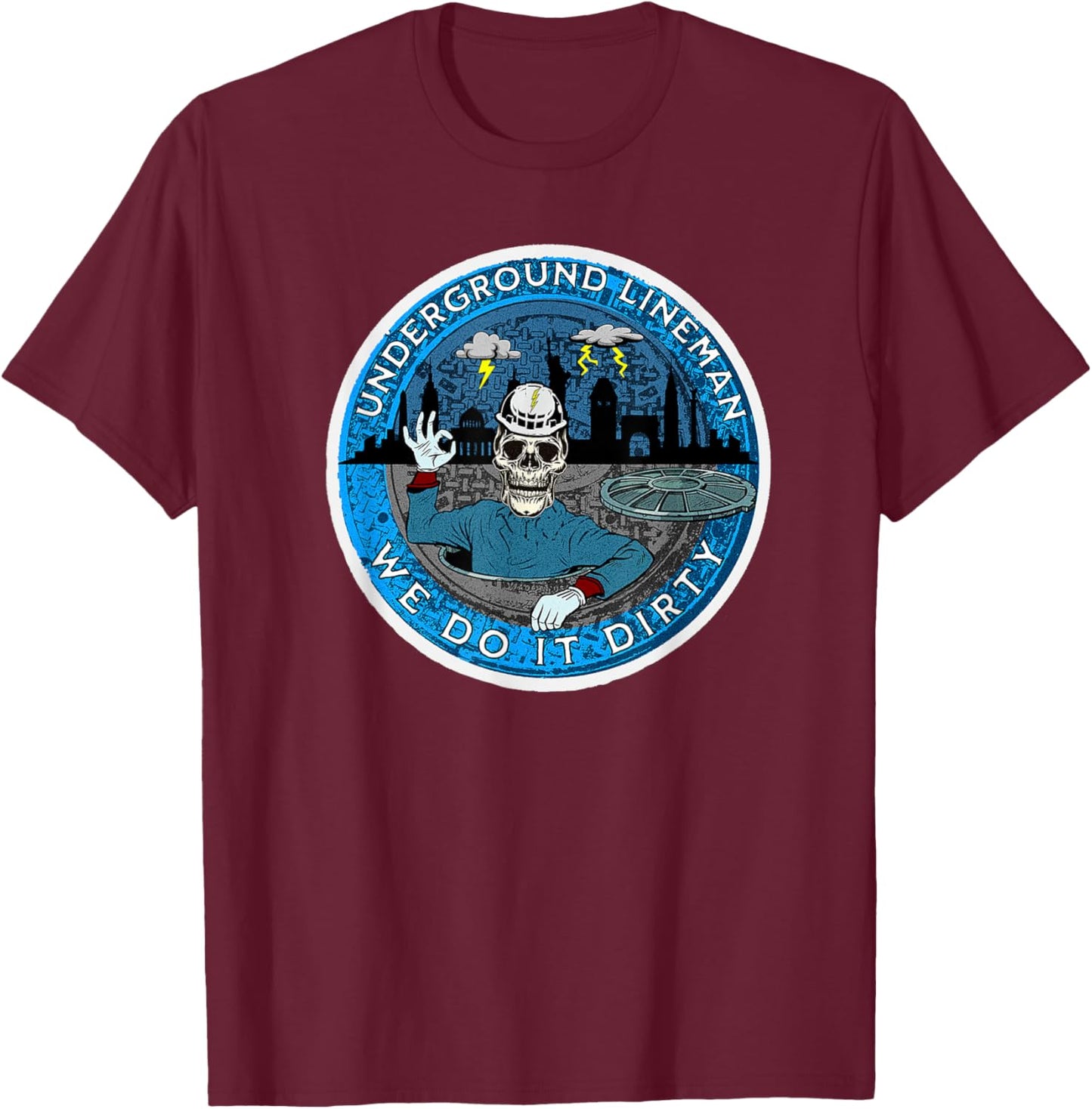 Underground Lineman Cable Splicer - Black - Small - -Adults - Short Sleeve - Classic Fit - Cotton 60%, Polyester 40% T-Shirt - T-Shirt | Maroon