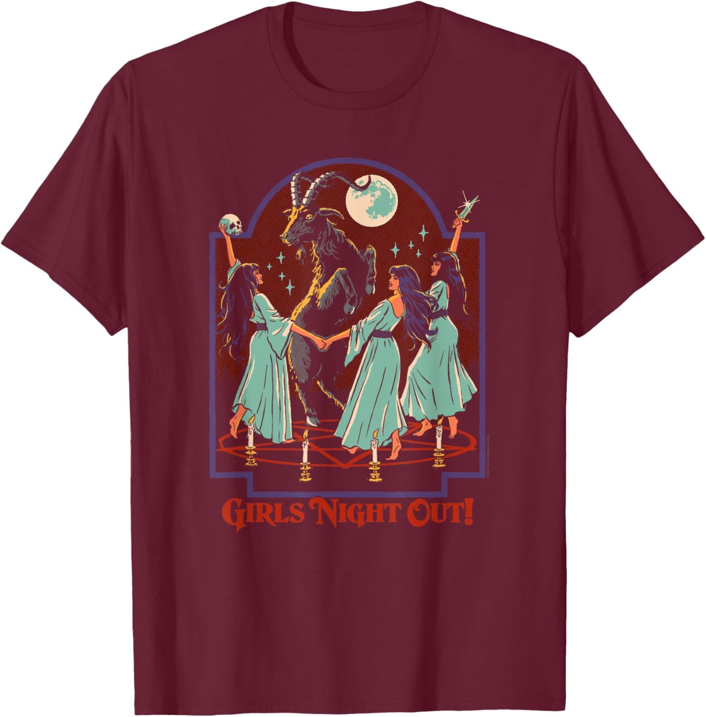 Steven Rhodes Girls Night Out Ritual Sacrifice Dark Humor T-Shirt - T-Shirt | Maroon