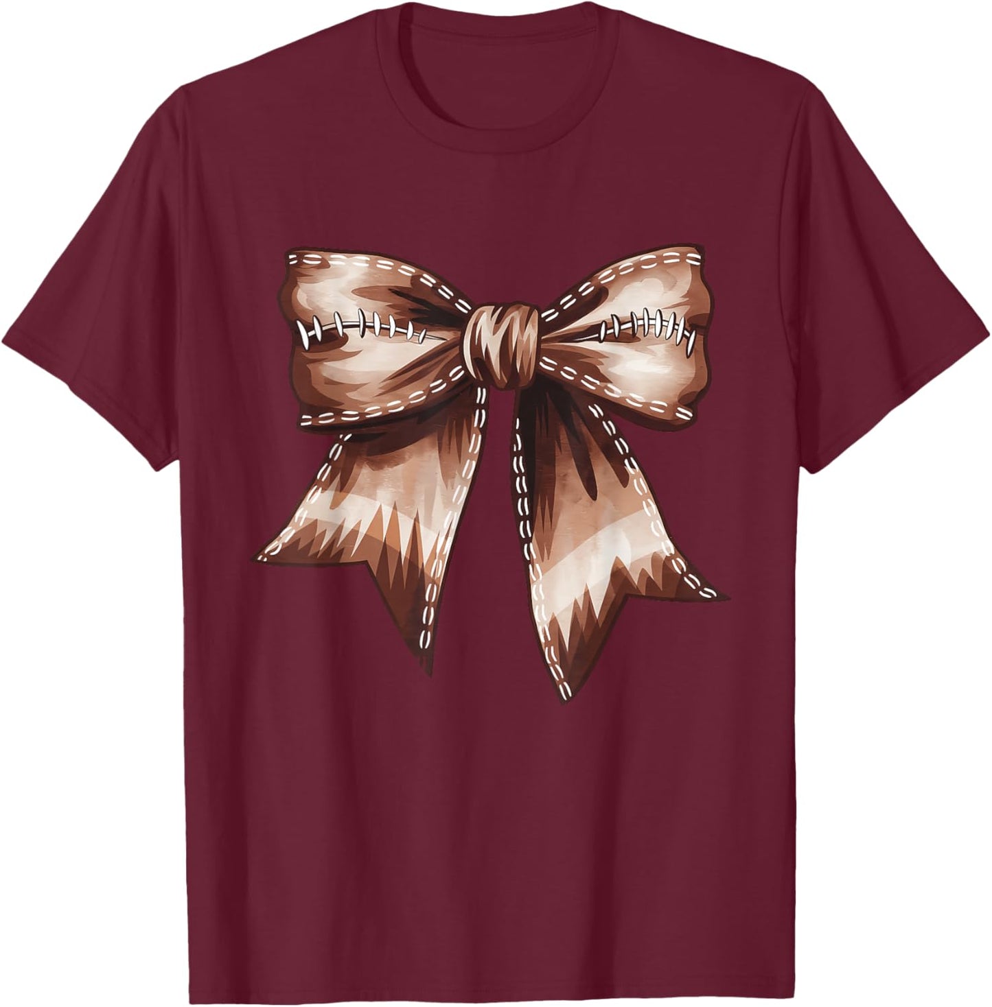 Coquette Bow Funny Football Lover Game Day Football Mom Mama T-Shirt - T-Shirt | Maroon
