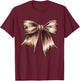 Coquette Bow Funny Football Lover Game Day Football Mom Mama T-Shirt - T-Shirt | Maroon