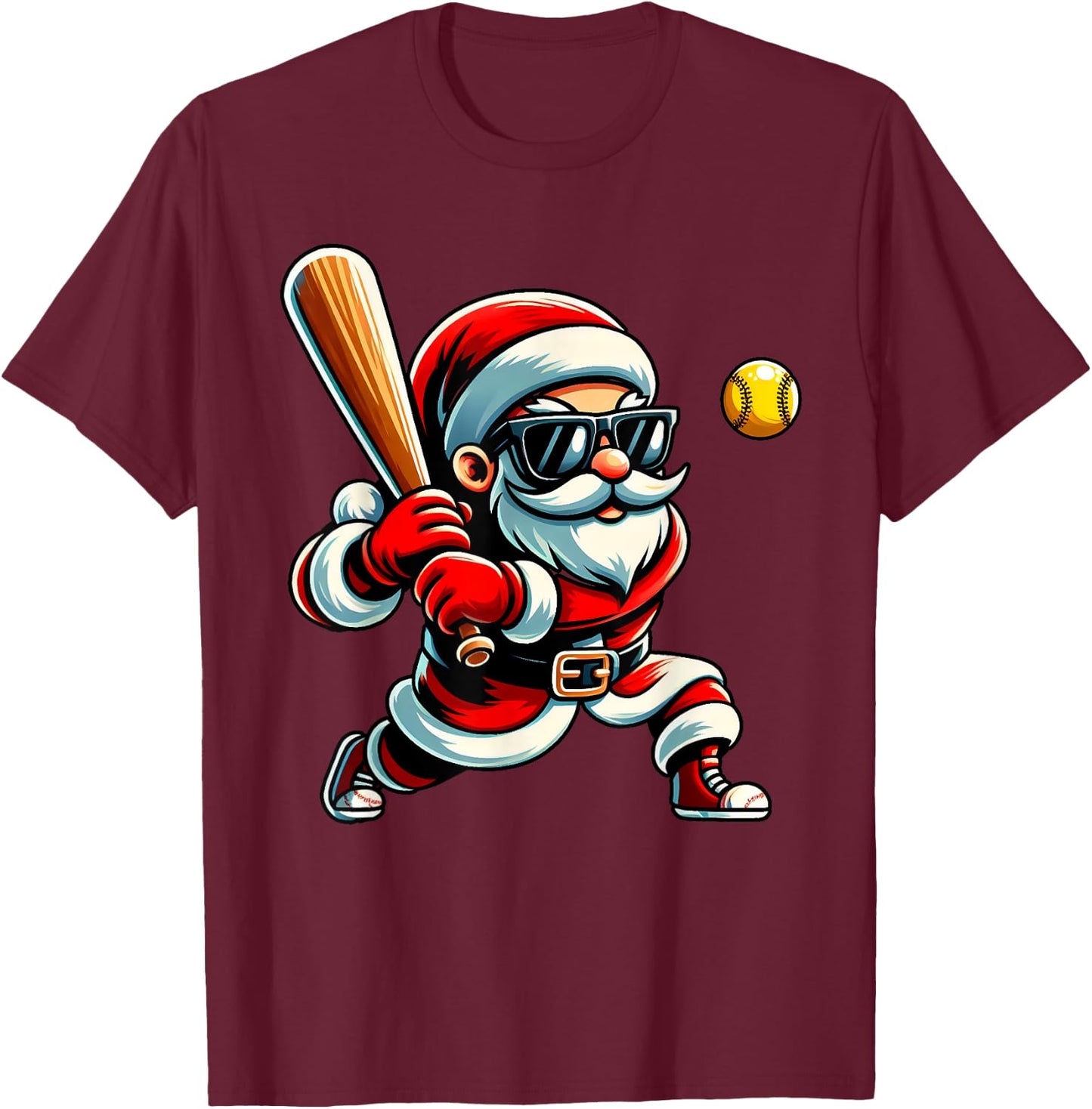 Christmas Santa Claus Play A Softball Funny Boys Kids Xmas T-Shirt - T-Shirt | Maroon