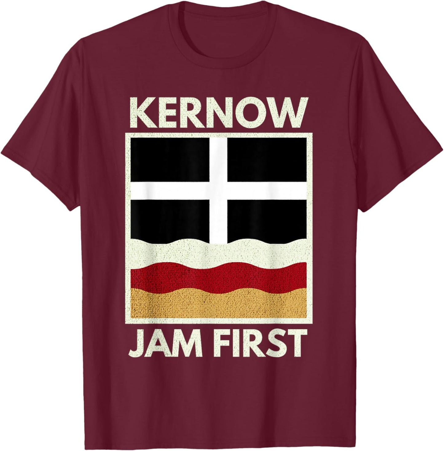 Kernow Jam First Cornish Scone Cream Tea Of Cornwall T-Shirt - T-Shirt | Maroon