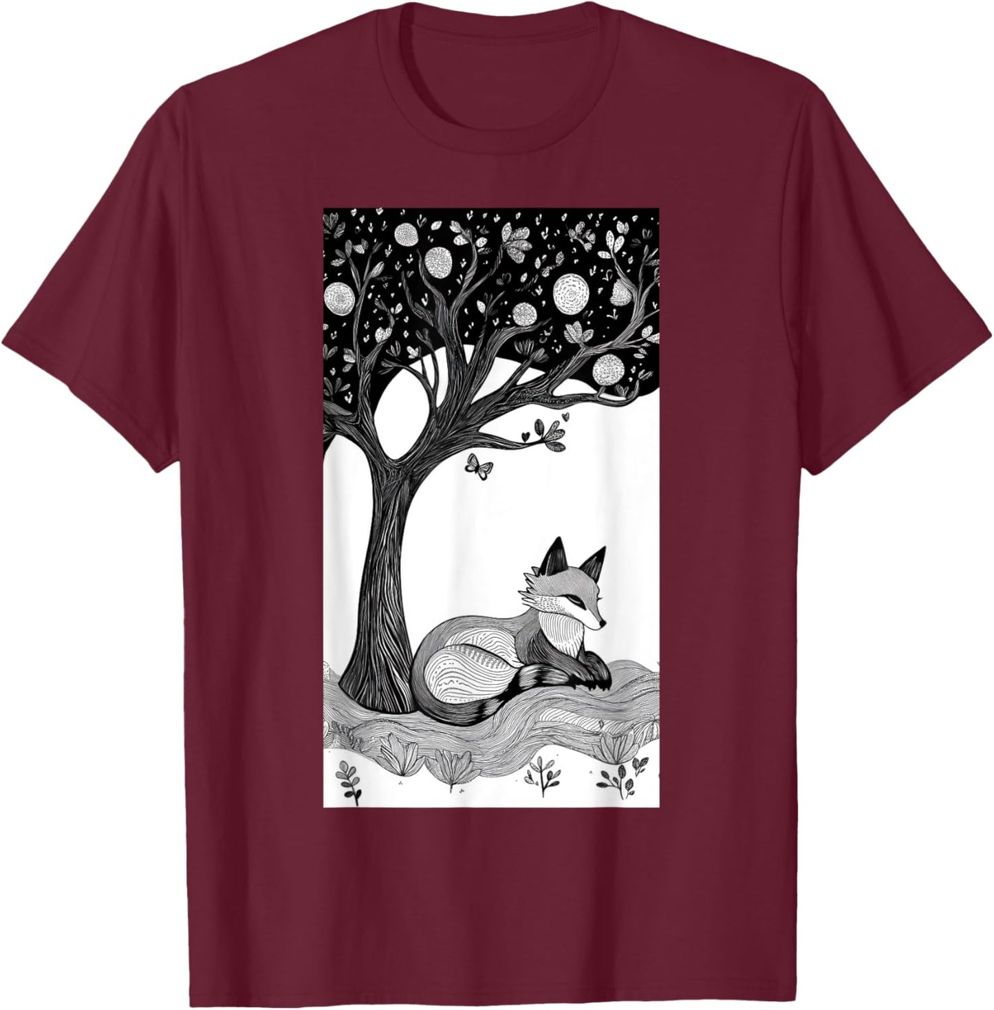 Fox Trees Nature Tree art Animal lover Art T-Shirt - T-Shirt | Maroon