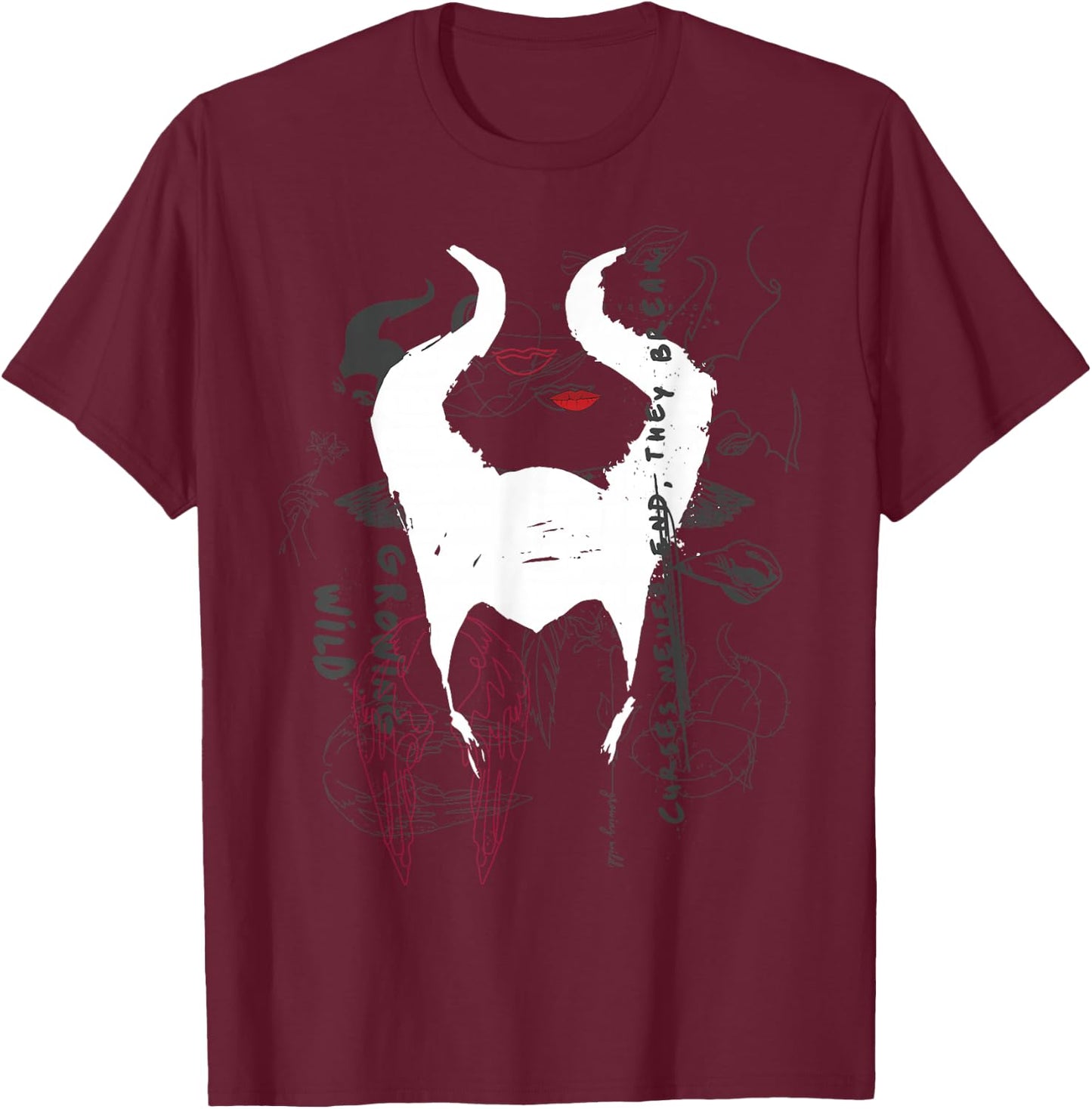 Disney Maleficent Mistress Of Evil Growing Wild Collage T-Shirt - T-Shirt | Maroon
