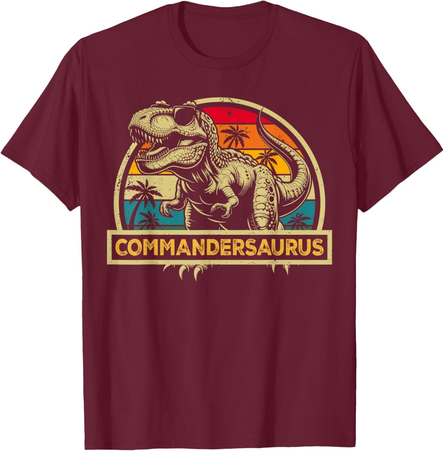 Commandersaurus Dinosaur Commander Saurus Family Matching T-Shirt - T-Shirt | Maroon