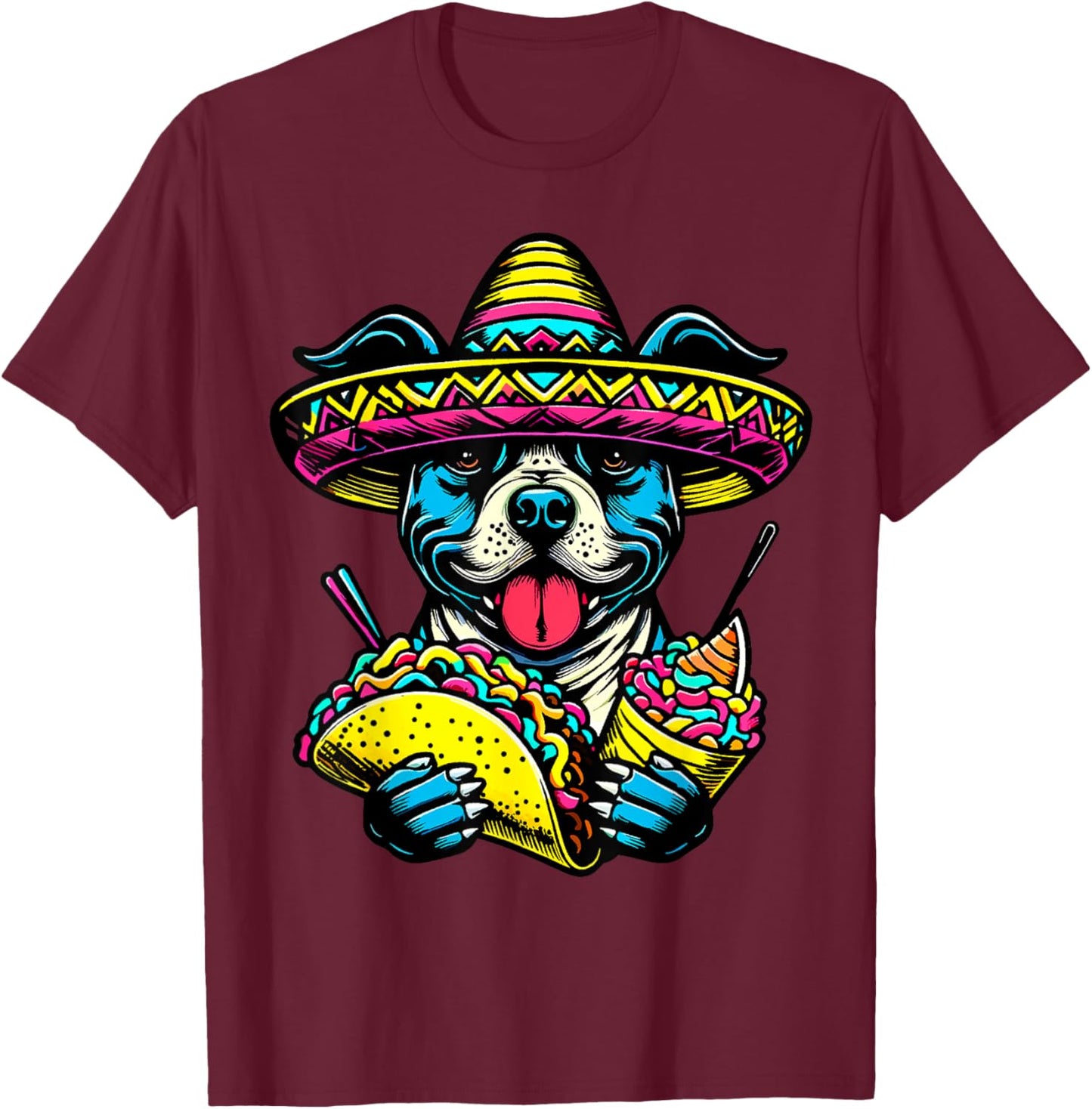 Let's Fiesta Dog Pitbull Cinco De Mayo tacos Sombrero Men Women Kids T-Shirt - T-Shirt | Maroon