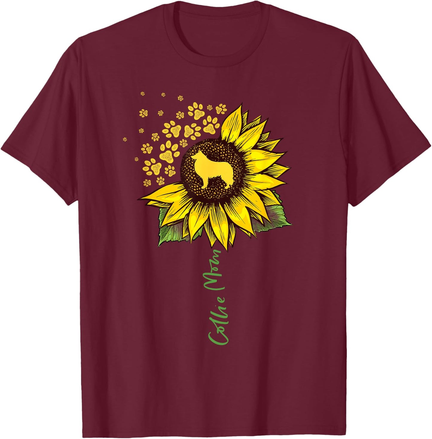 Collie Mom Sunflower Rough Collie Gifts Dog Mom Mama Men Women Kids T-Shirt - T-Shirt | Maroon