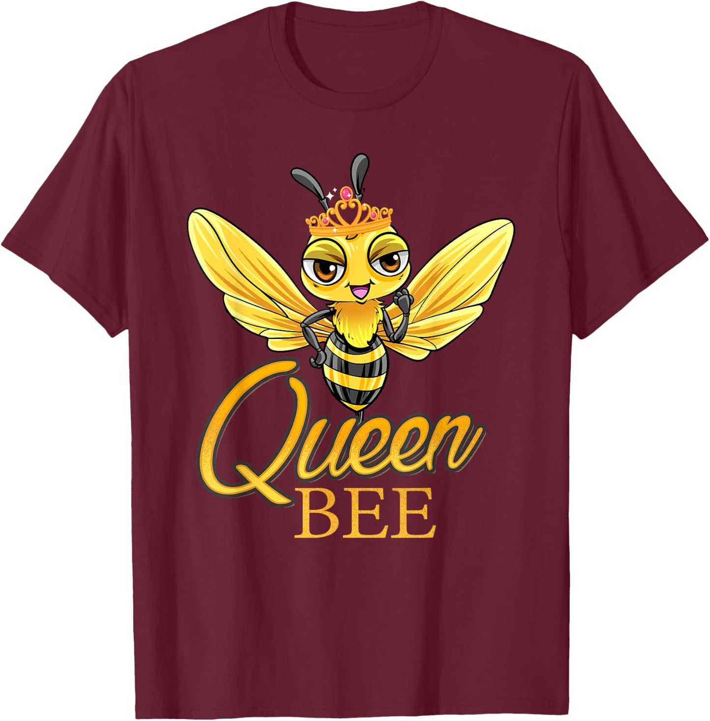 Queen Bee Crown Women Girls Mom Wife Daughter Honeybee T-Shirt - T-Shirt | Maroon