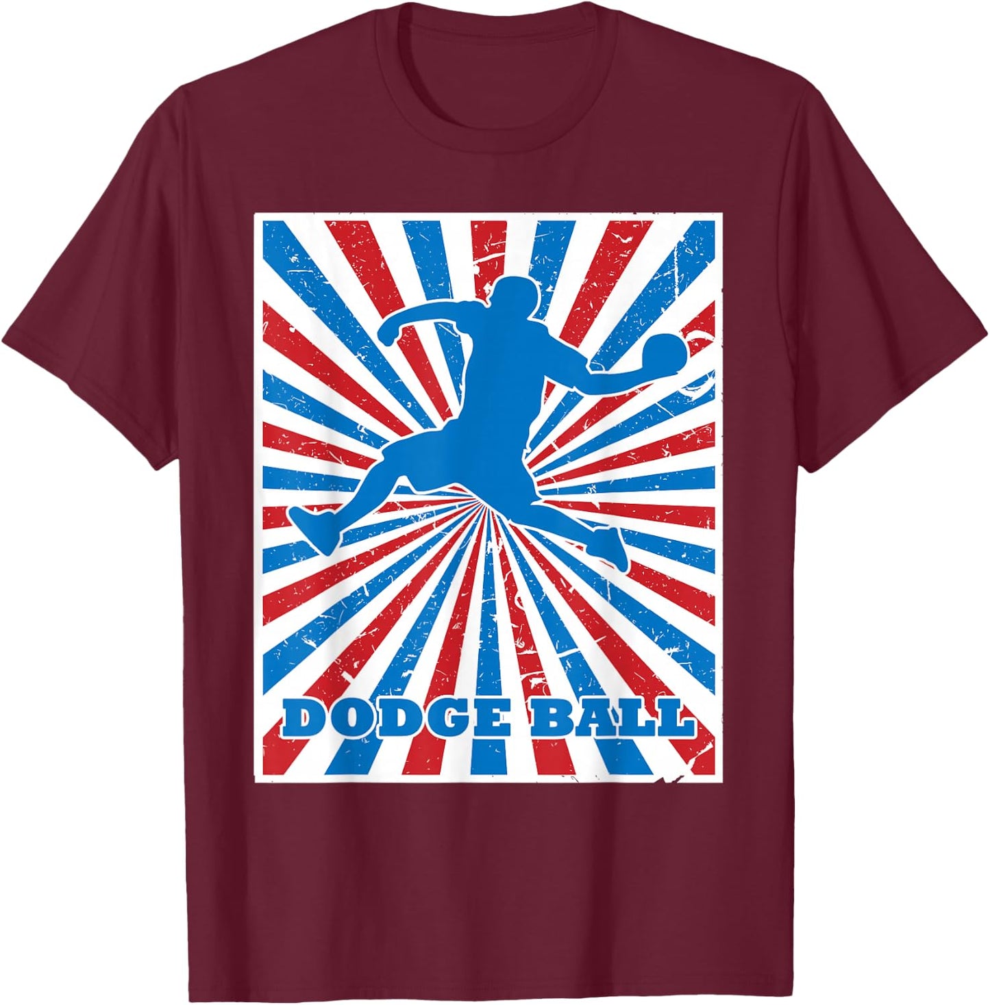 Vintage Dodgeball Player Red White Blue Stripes Sunburst T-Shirt - T-Shirt | Maroon