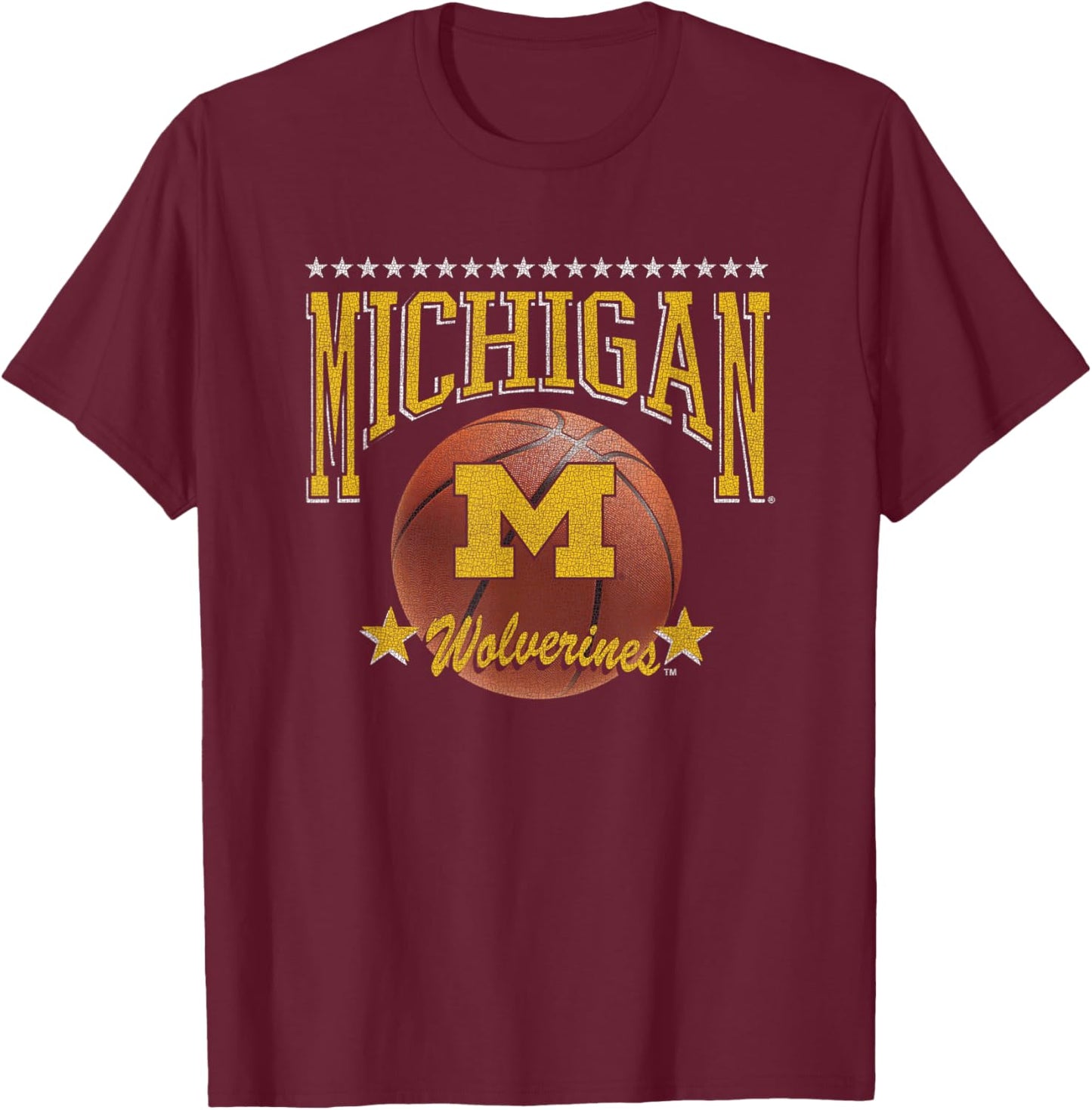 Michigan Wolverines Basketball Vintage Stars Navy T-Shirt - T-Shirt | Maroon