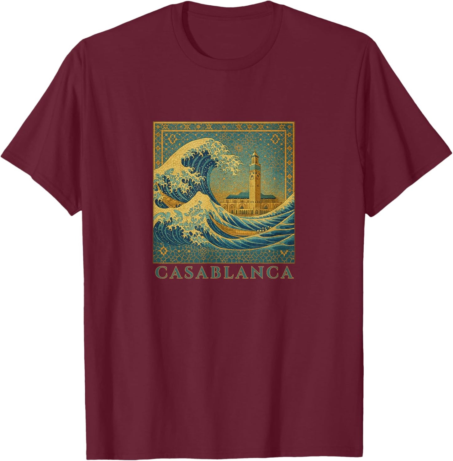The Great Mosque Wave / Casablanca / Kanagawa Remix T-Shirt - T-Shirt | Maroon