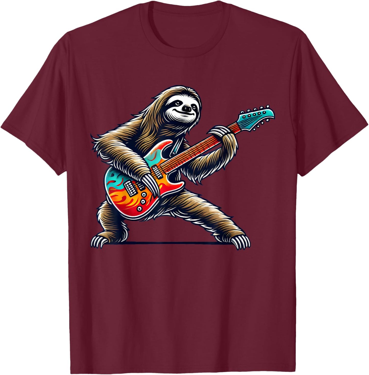 Cute Punk Sloth, Rock'n Roll Goth, Guitar Kids Rock Star T-Shirt - T-Shirt | Maroon