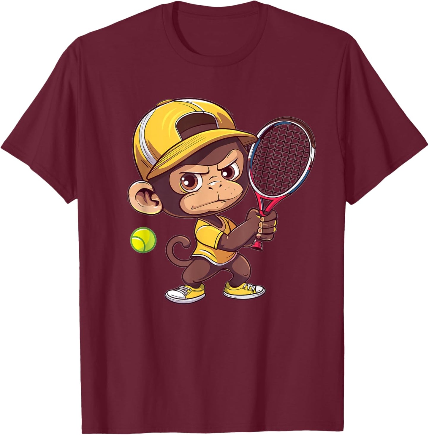 Cute Monkey Tennis T-Shirt - T-Shirt | Maroon