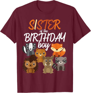 Sister Of The Birthday Boy Woodland Party Matching Family T-Shirt - T-Shirt | Maroon