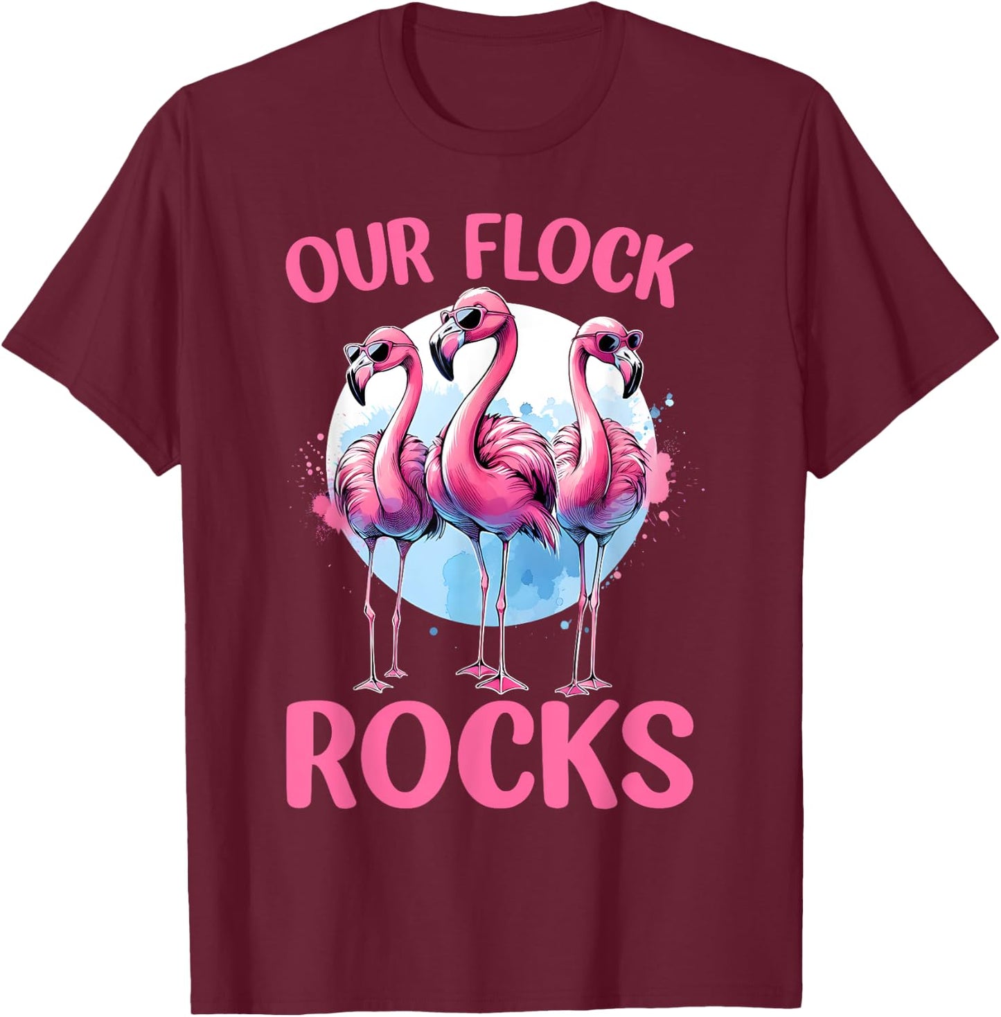 Our Flock Rocks Flamingos Lover Family Vacation Group T-Shirt - T-Shirt | Maroon