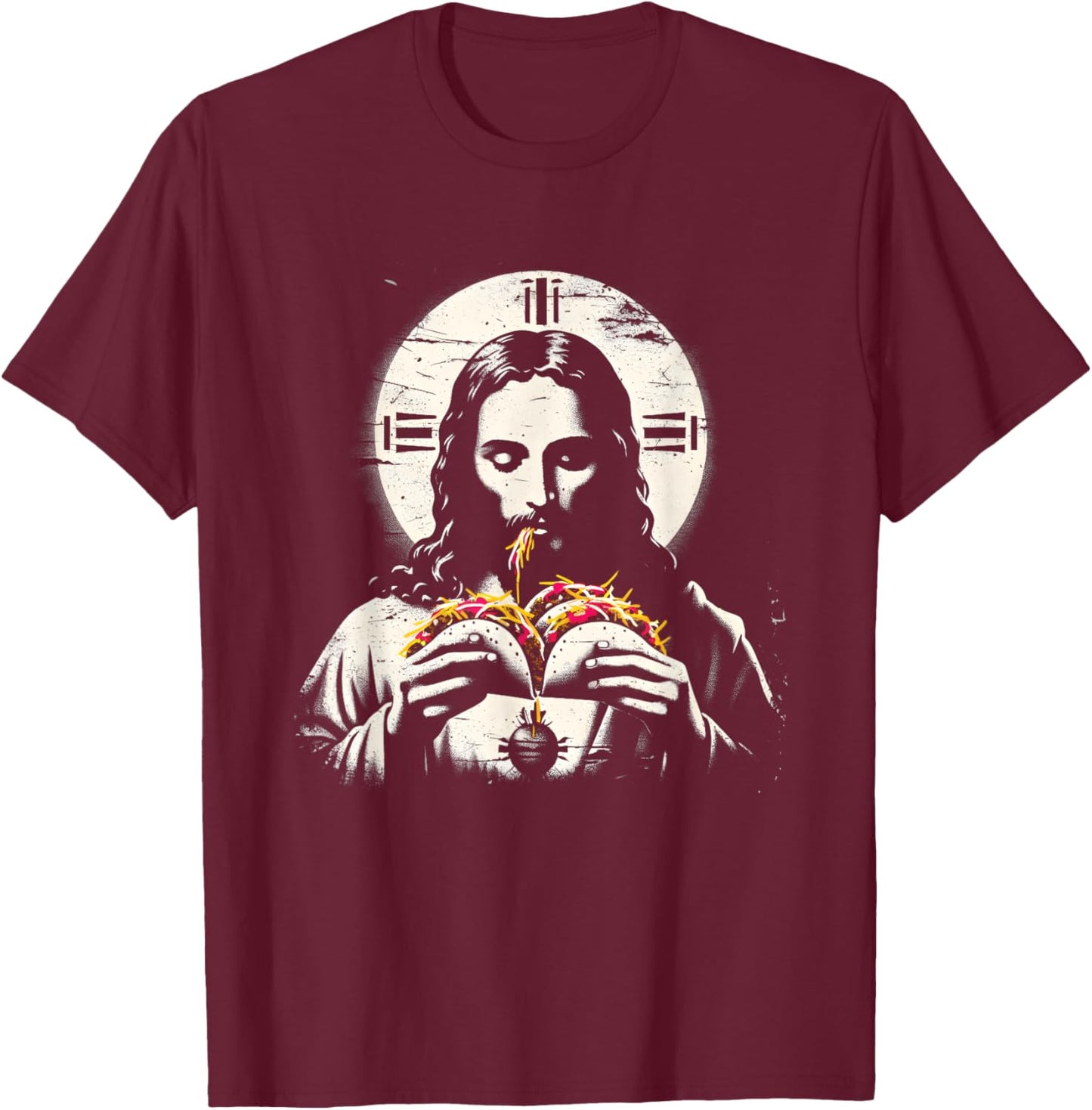 Jesus Eating Tacos - Funny Christian Religious Taco Lover T-Shirt - T-Shirt | Maroon